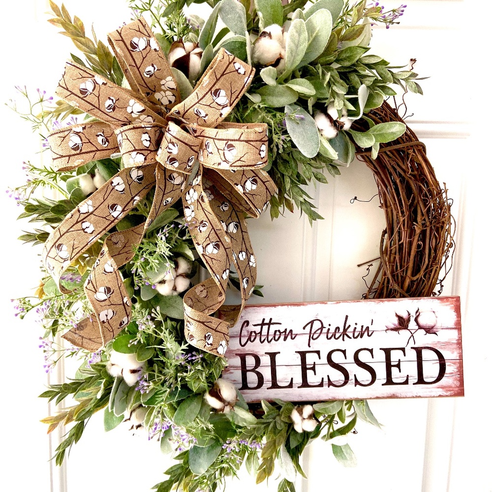 💥SOLD💥Handcrafted Lambs Ear Cotton Wreath